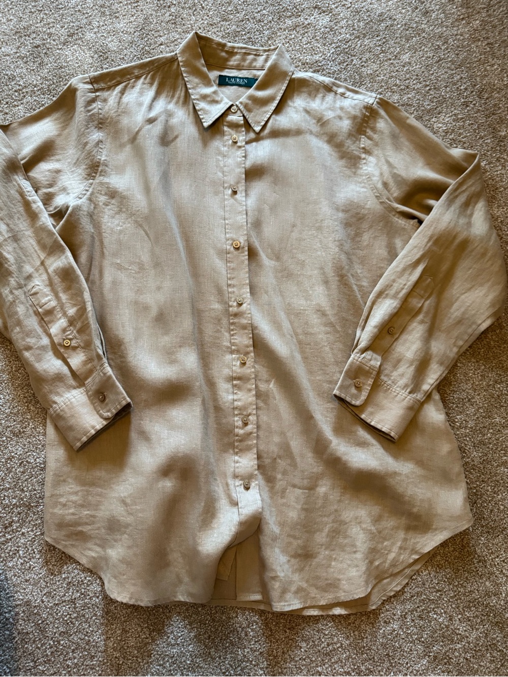 Lauren Ralph Lauren Women’s Tan/Dark Beige Linen Button-Down Shirt sz XL